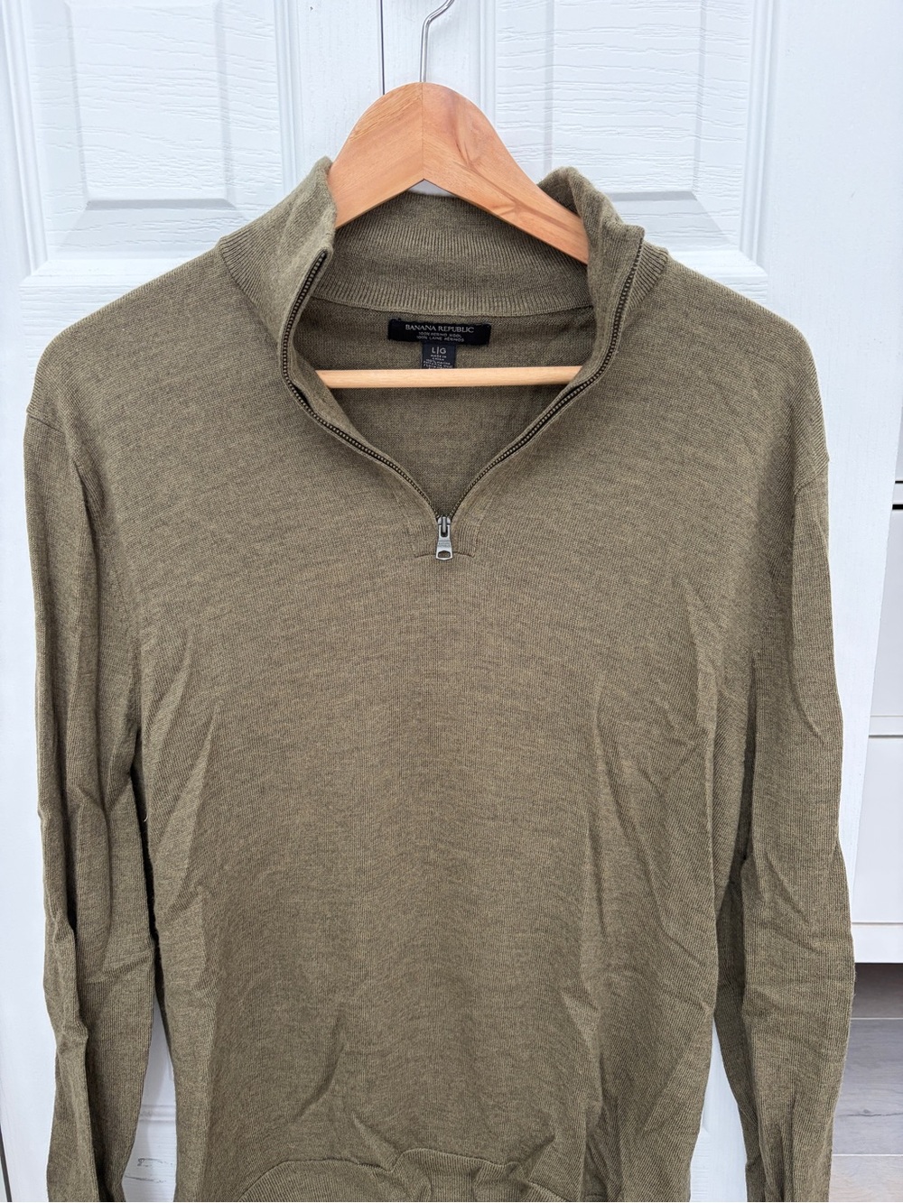 Worn Once - Banana Republic Men's Olive Merino Wool Quarter-Zip Sweater